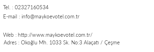 Mayko Ev Otel telefon numaralar, faks, e-mail, posta adresi ve iletiim bilgileri